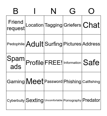 Social Media Safety Bingo Card