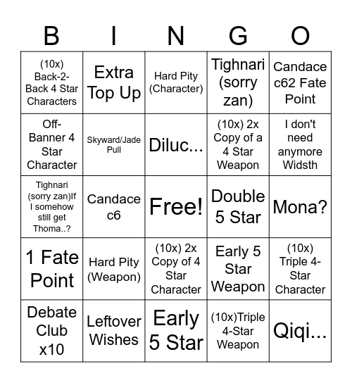 Navia Summon + Weapon Bingo Board! Bingo Card
