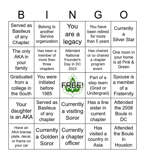 ALPHA KAPPA ALPHA SORORITY BINGO Card