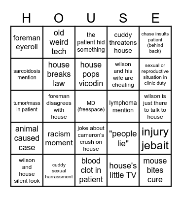 House MD Bingo Card