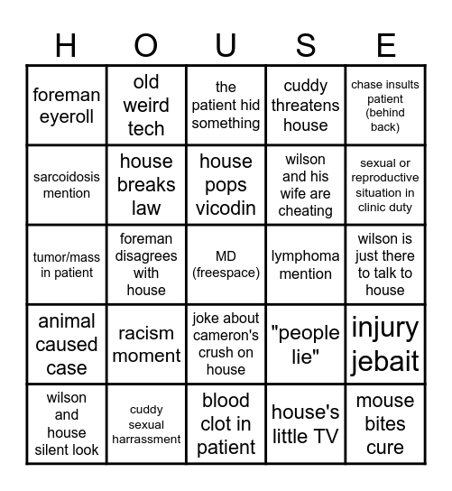 House MD Bingo Card