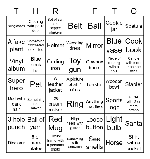 THRIFTO Bingo Card