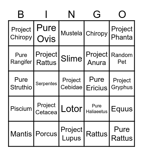 Ovipets Bingo Extended Bingo Card