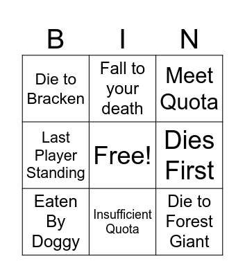 Lethal Company Bingo Card