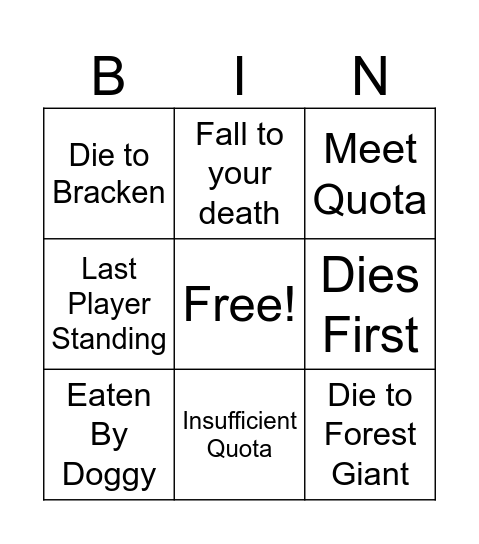 Lethal Company Bingo Card