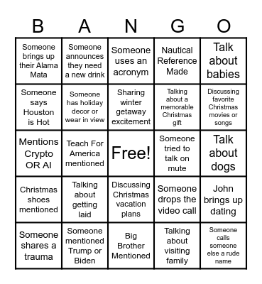 Yatch Club Christmas BANGO Bingo Card