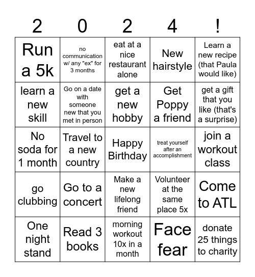 Caroline's 2024 Bingo Card