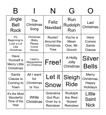 Holiday Music Bingo Card