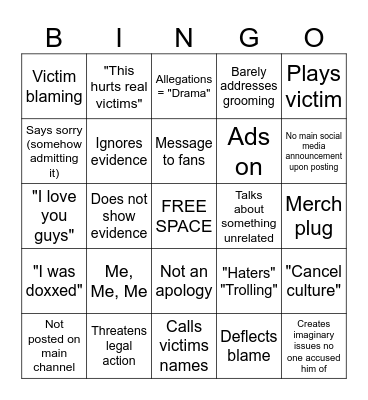 Dream Video Bingo Card