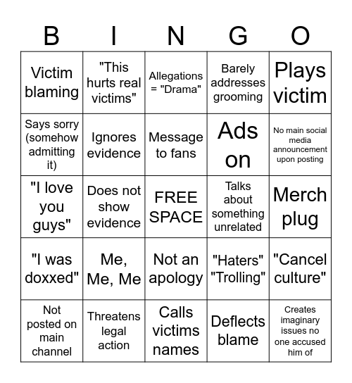 Dream Video Bingo Card