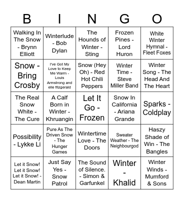 Hello There Snow Bingo Card