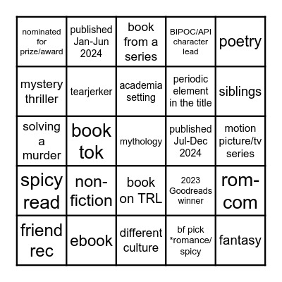 2024 Reading Challenge Bingo Card