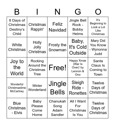 Holiday Music Bingo Card