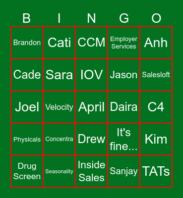 Concentra Inside Sale 2023 Bingo Card