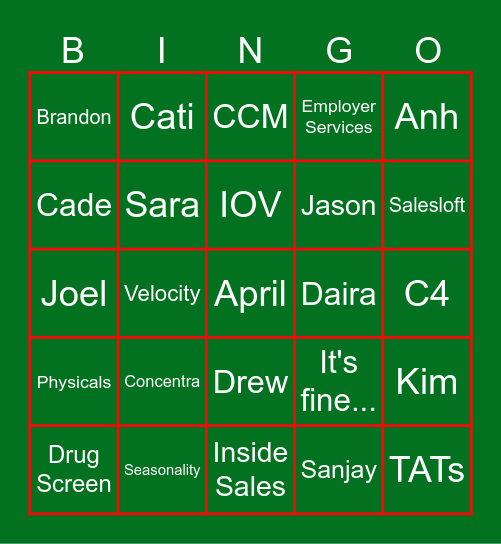 Concentra Inside Sale 2023 Bingo Card