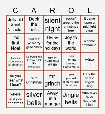 Christmas Carols Bingo Card