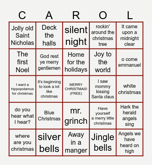 Christmas Carols Bingo Card