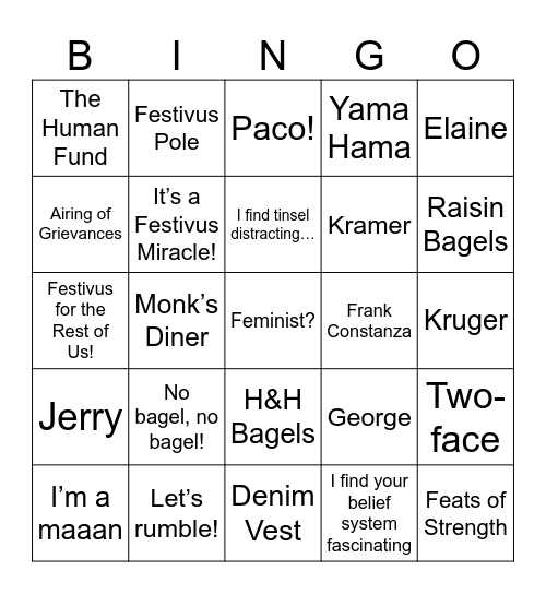 Festivus Bingo Card