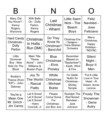HO HO Holiday Music Bingo Card