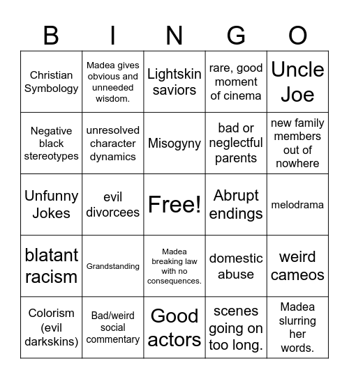 Tyler Perry Movie Bingo Card Bingo Card