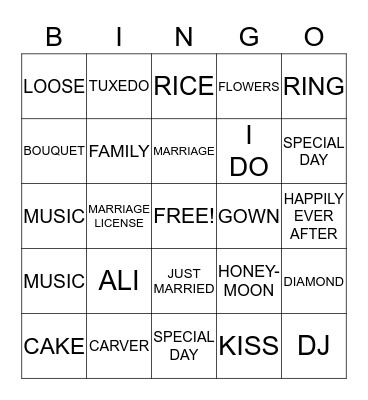 Bridal Shower Bingo Card