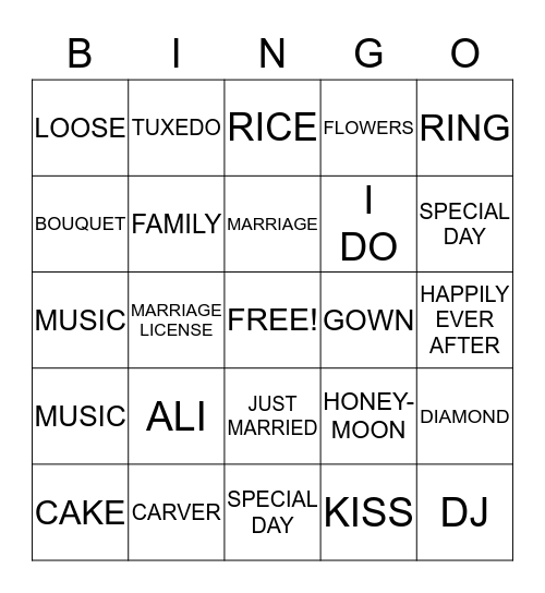 Bridal Shower Bingo Card