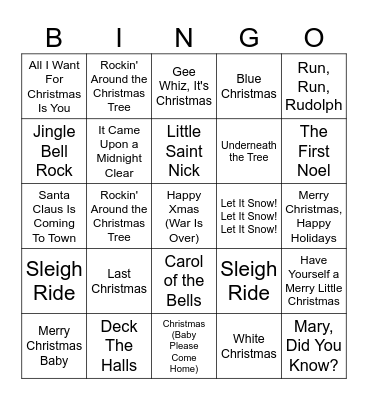 Christmas Music Bingo Card