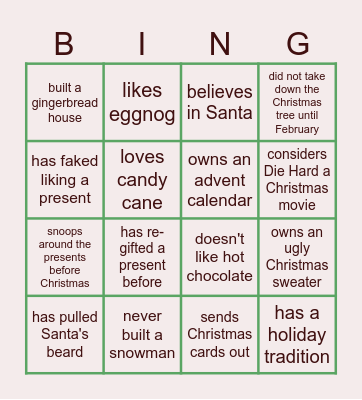 Virtual Holiday Bingo Card