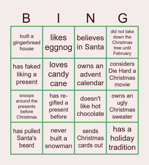 Virtual Holiday Bingo Card