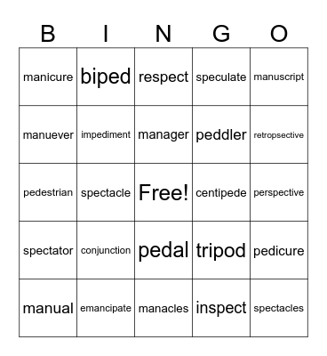 Language Arts Bingo Card