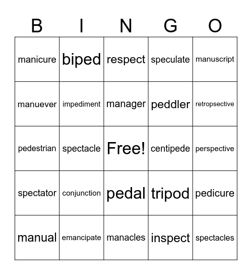 Language Arts Bingo Card