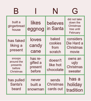 Virtual Holiday Bingo Card