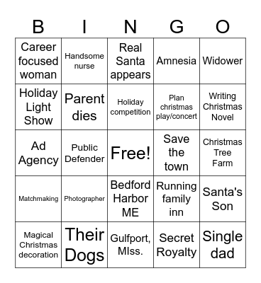 Hallmark Christmas Movie Bingo Card