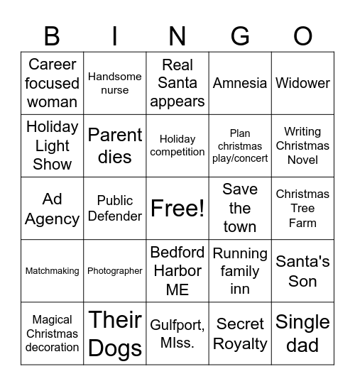 Hallmark Christmas Movie Bingo Card