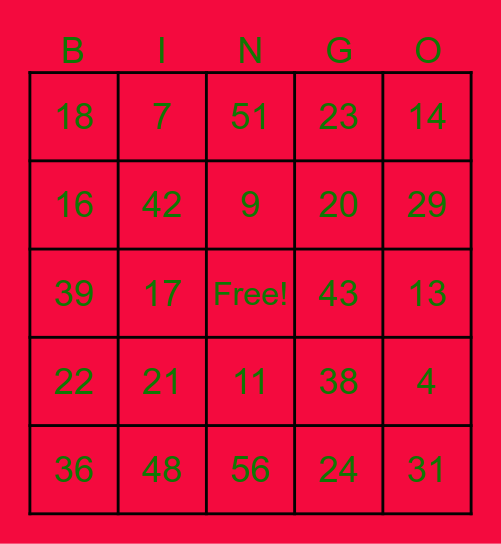 Holiday Bingo Card