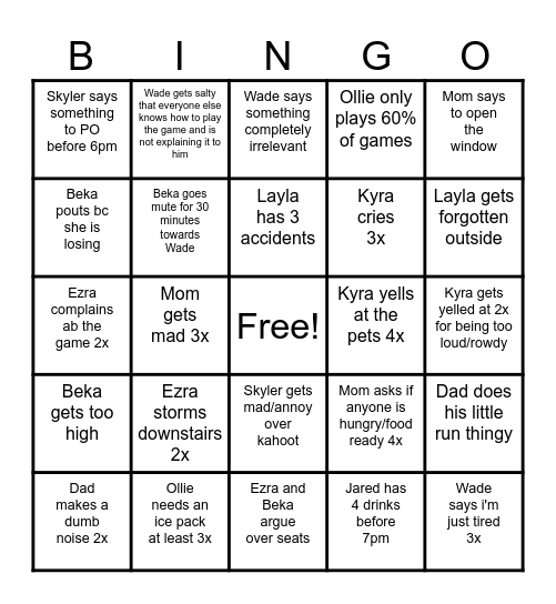 Christmas Eve Bingo Card