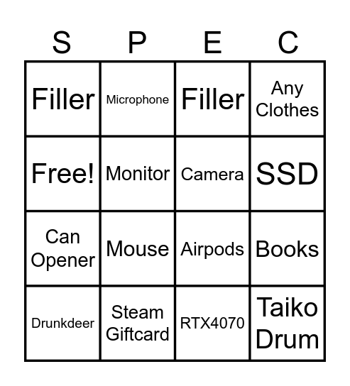 Specmas Bingo | Present Bingo Card