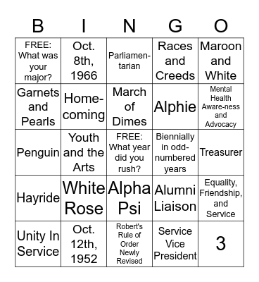 Gamma Sigma Sigma BINGO Card