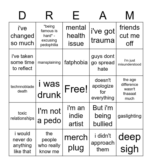 DREAM BINGO !!! Bingo Card