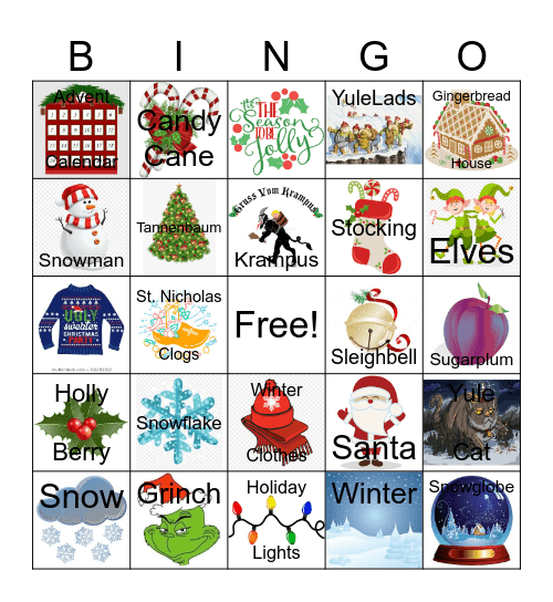 Winter Holidays Bingo Card