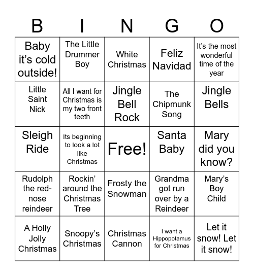 Christmas SINGO Bingo Card