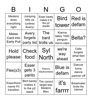 TOP Static Thing Place Bingo Card