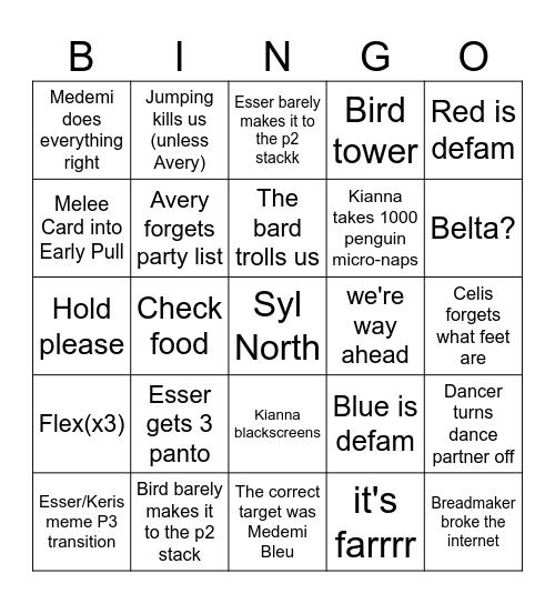 TOP Static Thing Place Bingo Card
