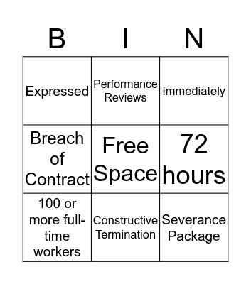 Termination Laws Bingo Card
