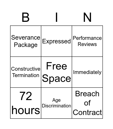 Termination Laws Bingo Card