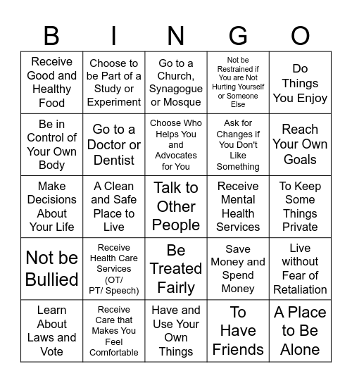 You Have the Right To: Bingo Card