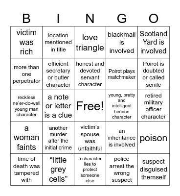Hercule Poirot Bingo Card
