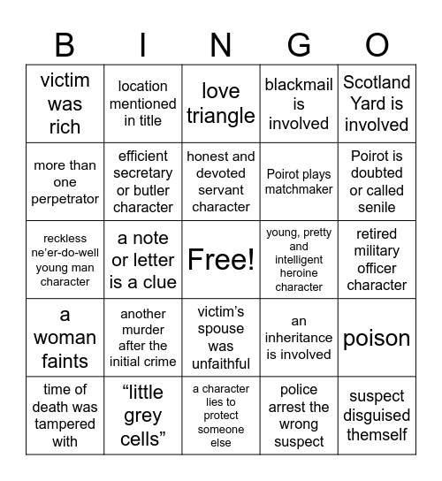 Hercule Poirot Bingo Card