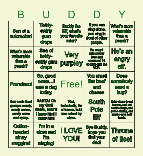 Elf Bingo Card