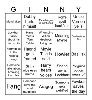Chamber of Secrets Bingo Card